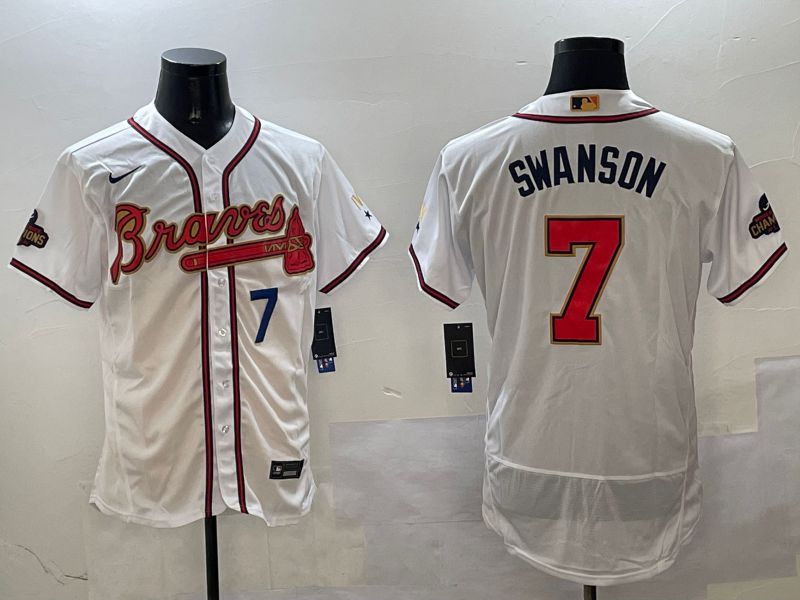 Men Atlanta Braves #7 Swanson White Gold Elite 2025 Nike MLB Jersey style 6->atlanta braves->MLB Jersey